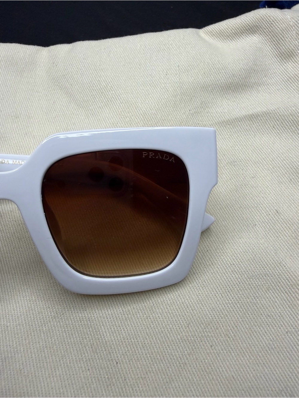 Prada White Bold Square Sunglasses with Brown Gradient Lenses